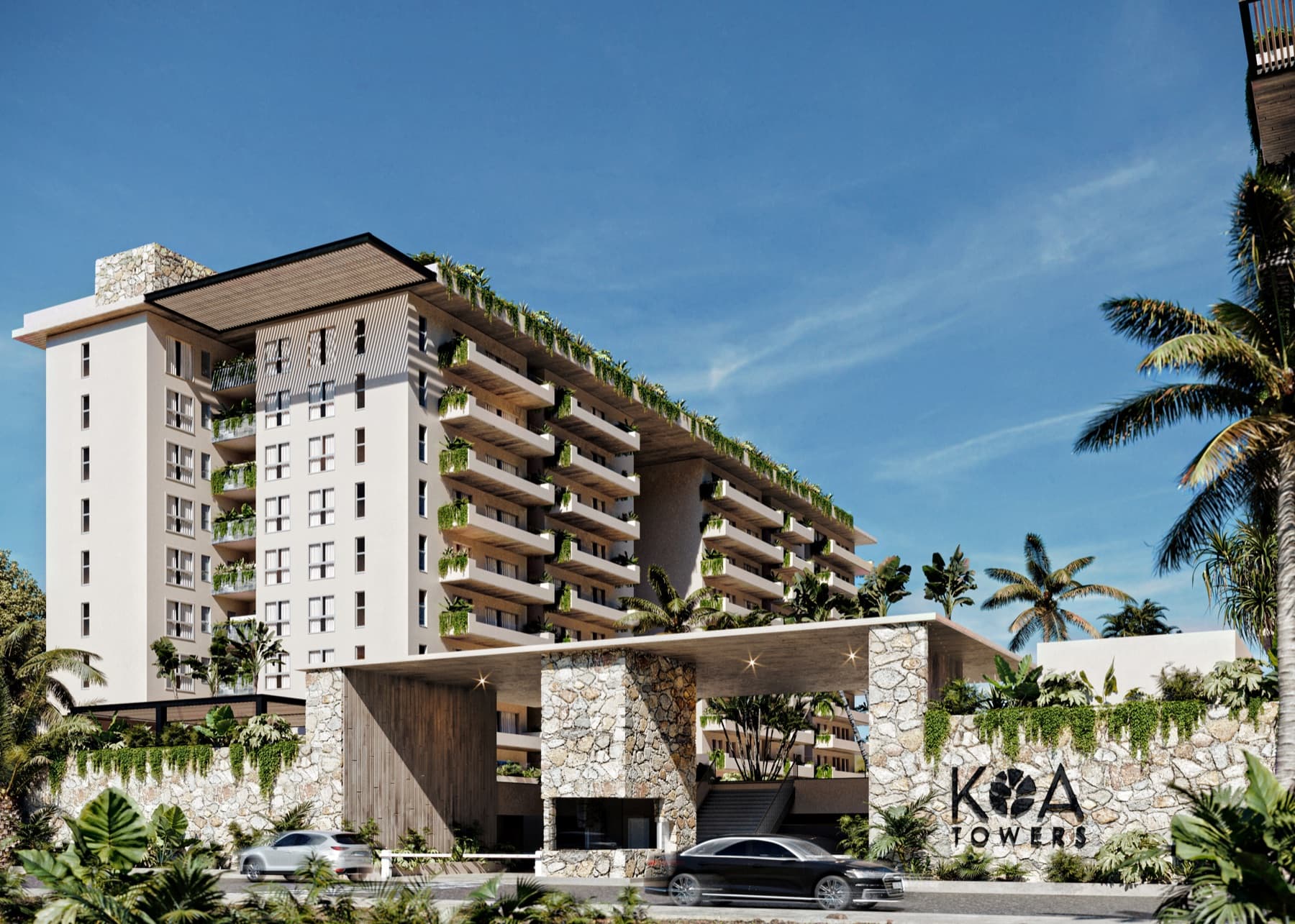 Fachada y acceso de KOA Towers